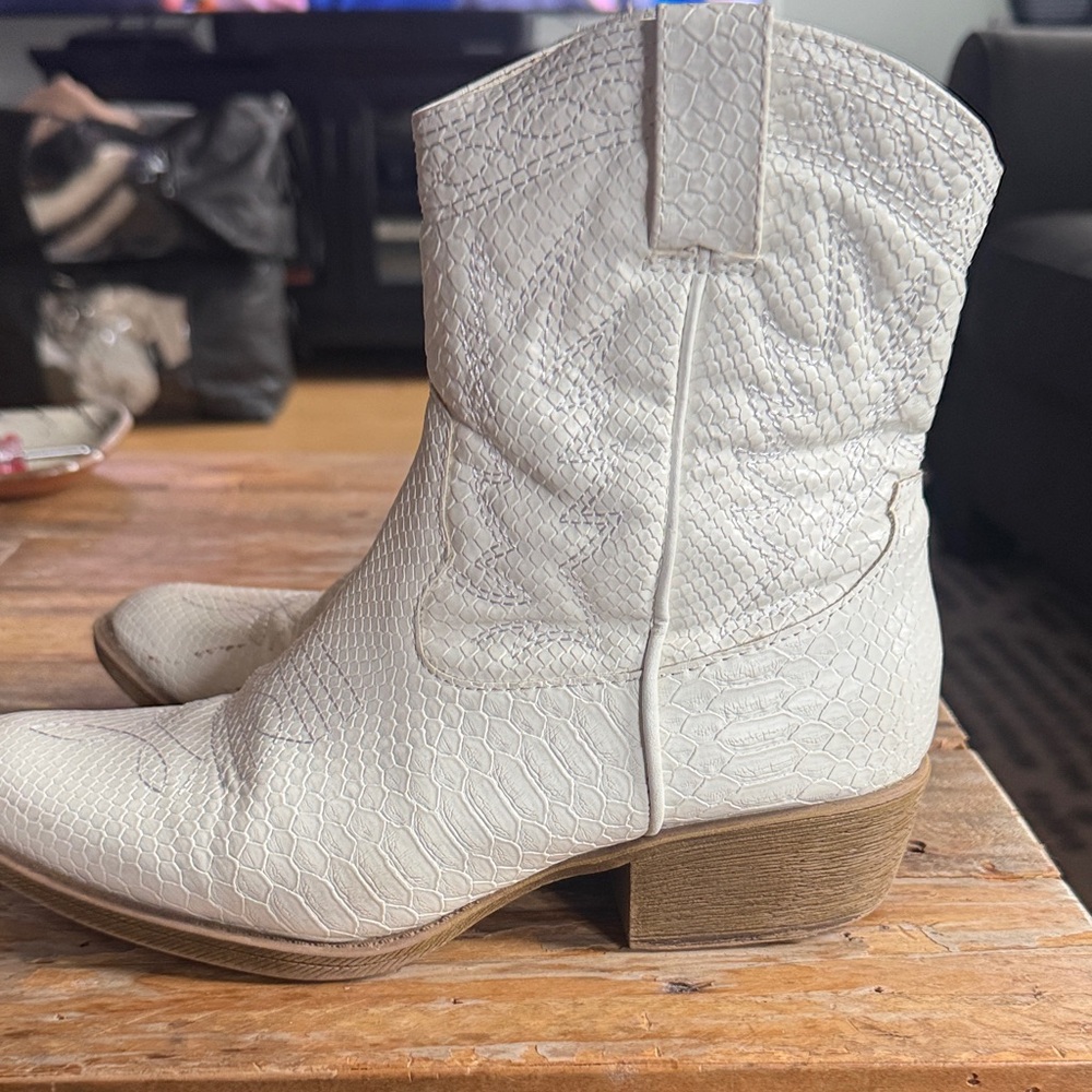 Free People Ivory Faux-Snake Western Booties